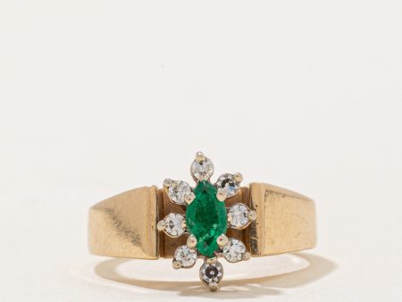 Emerald & Diamond Halo Ring | 0.13ct, 0.10ctw | SZ 2.75 | Cheap