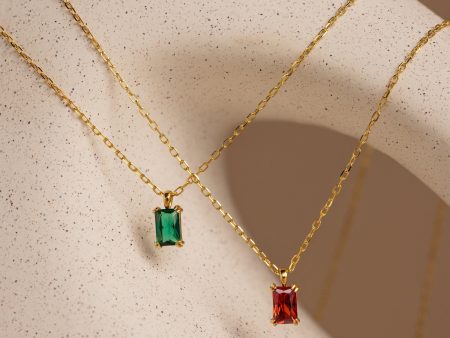 Emerald Cut Birthstone Necklace Cheap