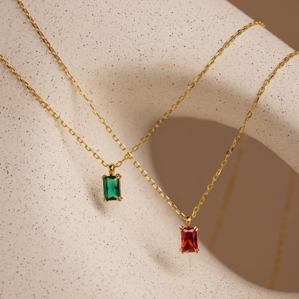 Emerald Cut Birthstone Necklace Cheap