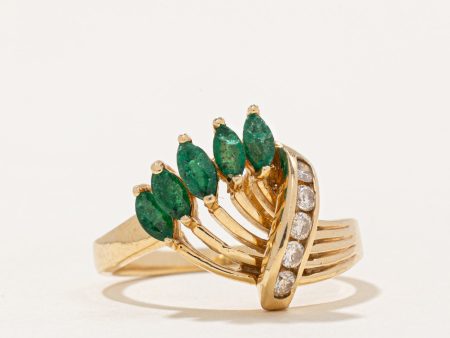 Emerald & Diamond Cocktail Ring | 0.30ctw, 0.11ctw | SZ 6.25 | For Discount