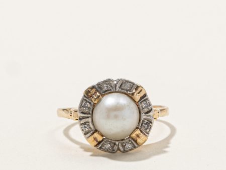 Pearl & Diamond Cocktail Ring | 0.12ctw | SZ 8 | Supply