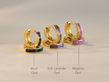 Bold Opal Inlay Huggies For Cheap