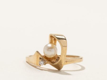 Offset Pearl & Diamond Ring | 0.01ct | SZ 5 | on Sale