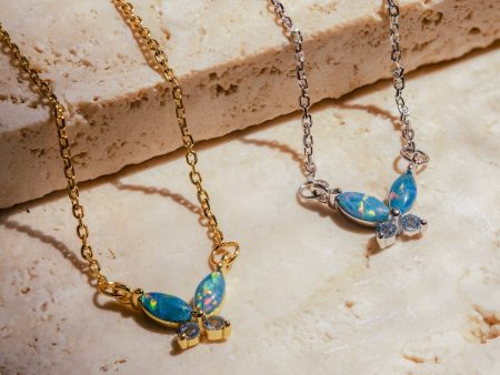 Blue Opal Butterfly Necklace Hot on Sale