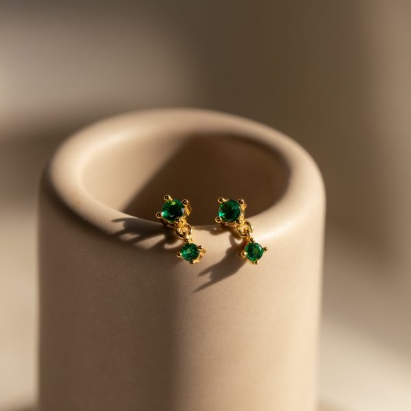 Emerald Birthstone Drop Studs For Cheap