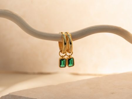 Dangling Emerald Birthstone Hoops Online