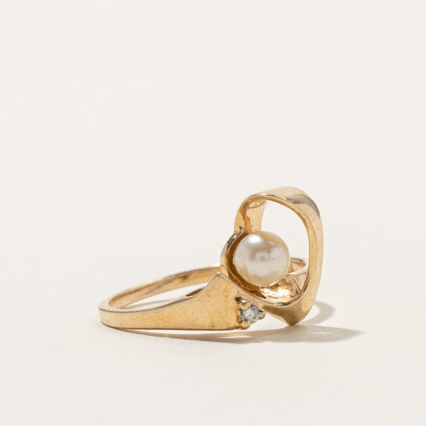 Offset Pearl & Diamond Ring | 0.01ct | SZ 5 | on Sale