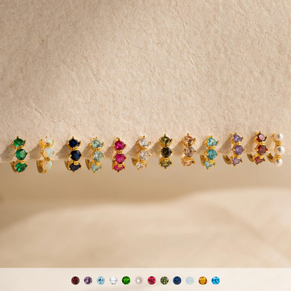 Triple Birthstone Huggies Online