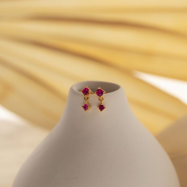 Ruby Birthstone Drop Studs For Sale