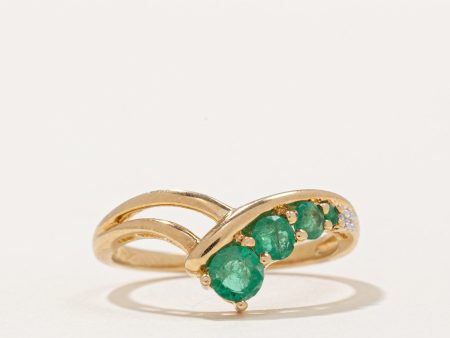 Emerald & Diamond Chevron Ring | 0.40ctw, 0.01ctw | SZ 7 | For Sale