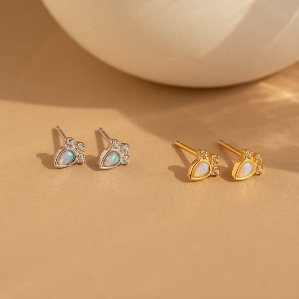 Dainty Opal Teardrop Studs Fashion