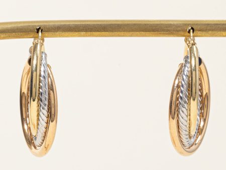 18k Tri Tone Gold Hoop Earrings on Sale