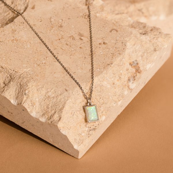 White Opal Rectangle Necklace Fashion