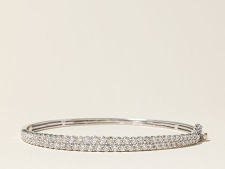 14K White Gold Oval Shaped Bangle Diamond Bracelet | 3.23ctw | 7.5  For Cheap