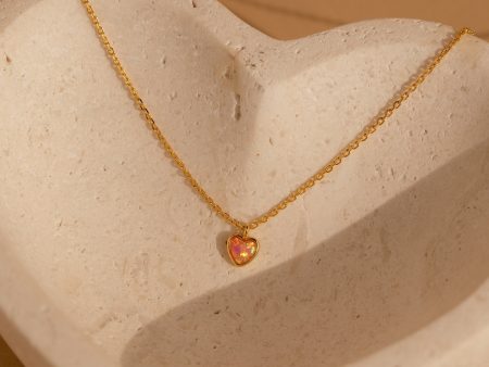 Pink Opal Heart Necklace Hot on Sale