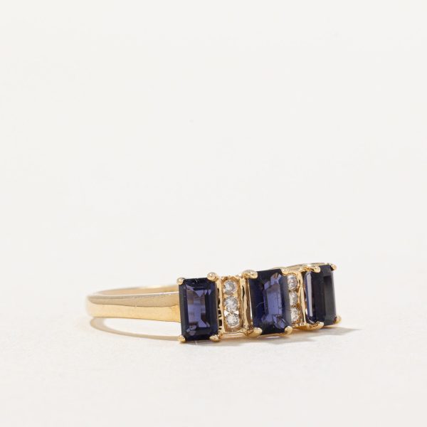 Three Stone Iolite & Diamond Ring | 0.75ctw, 0.06ctw | SZ 7.75 | Online now