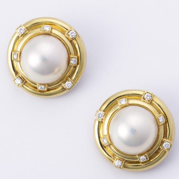 18k Yellow Gold Mabe Pearl and Diamond Clip On Earring | 14mm, 0.49ctw | Online