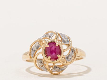 Ruby & Diamond Cocktail Ring | 0.40ct, 0.03ctw | SZ 8.75 | Supply