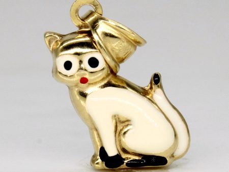 14k Yellow Gold & Enamel Cat Pendant Hot on Sale