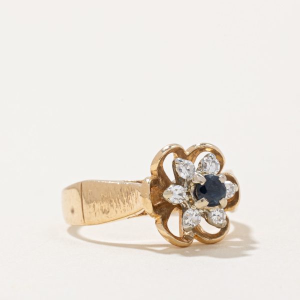 Sapphire & Diamond Flower Ring | 0.12ct, 0.10ctw | SZ 4 | For Sale