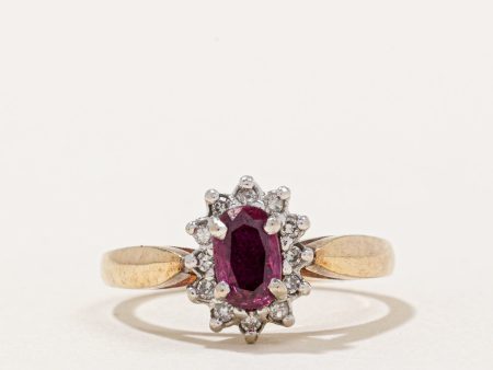 Ruby & Diamond Halo Ring | 0.50ct, 0.10ctw | SZ 6 | Sale