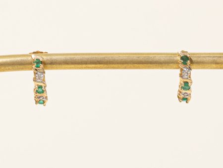 Emerald & Diamond Half Huggie Earrings | 0.15ctw, 0.02ctw | Sale