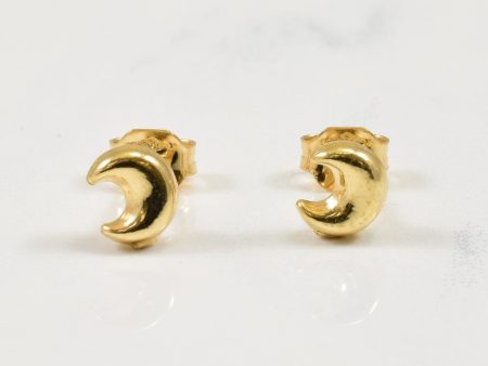 18k Yellow Gold Moon Stud Earrings For Sale