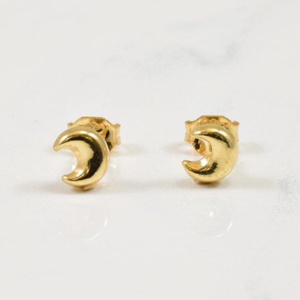 18k Yellow Gold Moon Stud Earrings For Sale