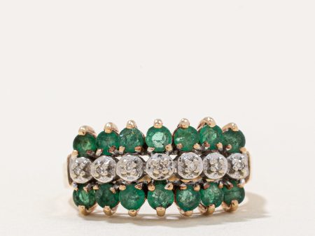 Triple Row Emerald & Diamond Cocktail Ring | 0.84ctw, 0.02ctw | SZ 7.25 | Online