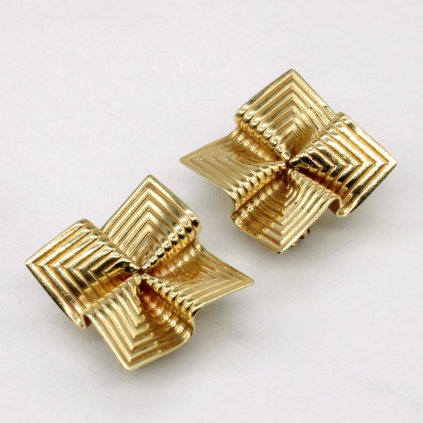 Tiffany  Vintage Retro Origami Pin Wheel 14k Yellow Gold Clip-On Earrings Discount