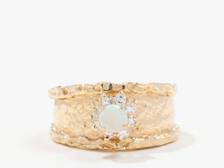 14k Yellow Gold Opal Cabochon Diamond Ring | 0.16 ctw, 0.18ct | SZ 6 Online Sale