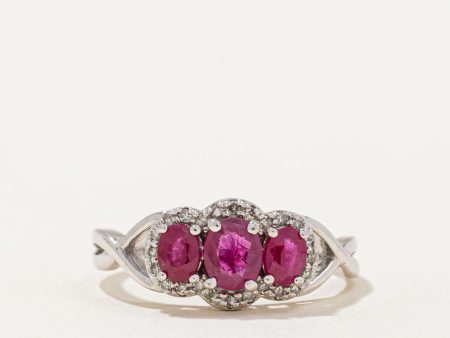 Three Stone Ruby & Diamond Cocktail Ring | 0.76ctw, 0.10ctw | SZ 7 | For Cheap