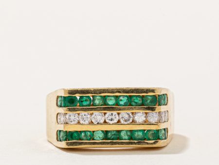 Triple Row Channel Set Emerald & Diamond Ring | 0.56ctw, 0.37ctw | SZ 10.25 | Online