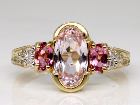 Kunzite & Tourmaline Three Stone Ring | 1.89ctw | SZ 7 | For Discount