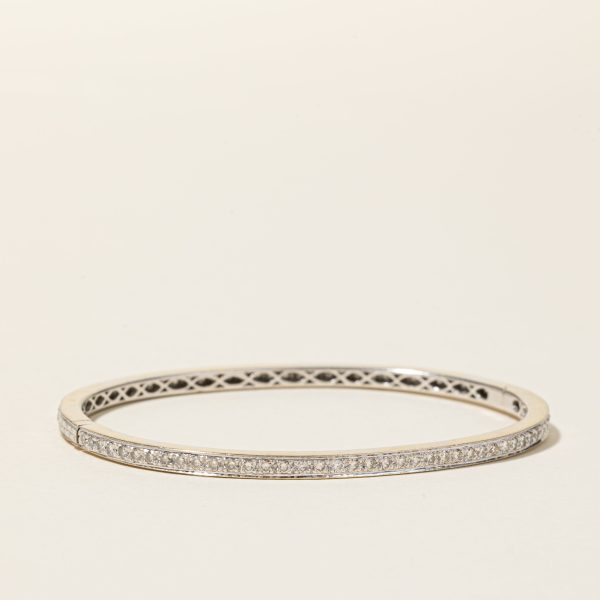 18K White Gold Diamond Oval Shaped Bangle Bracelet | 1.55ctw | 7  on Sale