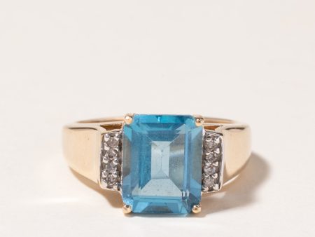 10K Yellow Gold Blue Topaz & Diamond Ring | 3.86ct, 0.04ctw | SZ 6.75 Sale