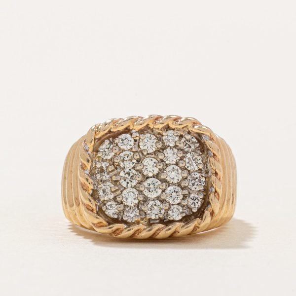 Pave Set Diamond Textured Signet Ring | 0.70ctw | SZ 5.5 | Discount