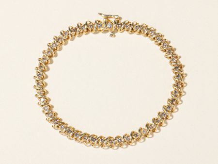 14K Yellow Gold Spiral Design Diamond Tennis Bracelet | 3.06ctw | SZ 8  | For Sale