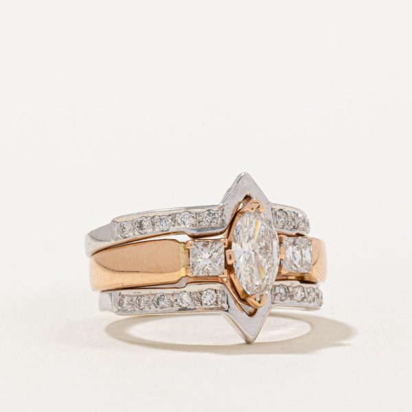 Marquise Cut Diamond Two Tone Gold Wedding Ring Set | 1.04ctw | SZ 6 | Discount