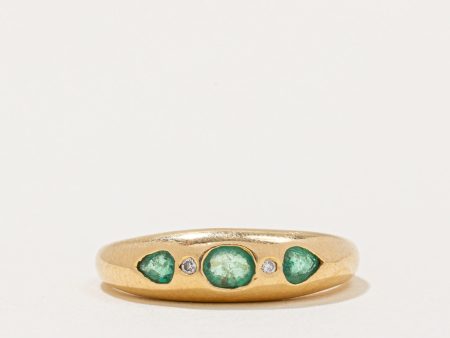 Flush Set Emerald & Diamond Ring | 0.20ctw, 0.01ctw | SZ 6.5 | Cheap