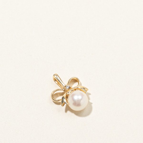 Pearl & Diamond Ribbon Pendant | 0.01ct | Online Sale