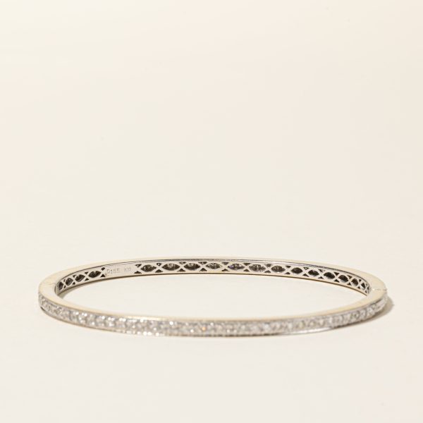 18K White Gold Diamond Oval Shaped Bangle Bracelet | 1.55ctw | 7  on Sale