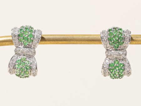 Tsavorite Garnet & Diamond Bow Earrings | 1.60ctw, 0.66ctw | Cheap