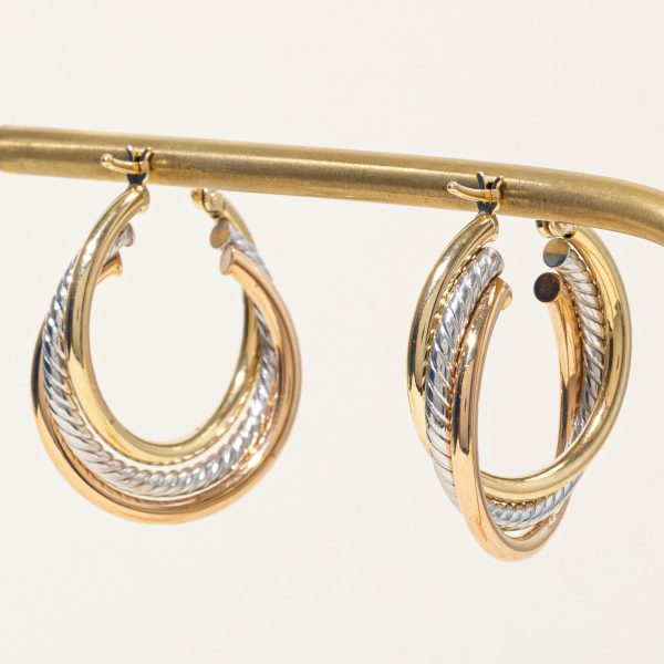 18k Tri Tone Gold Hoop Earrings on Sale