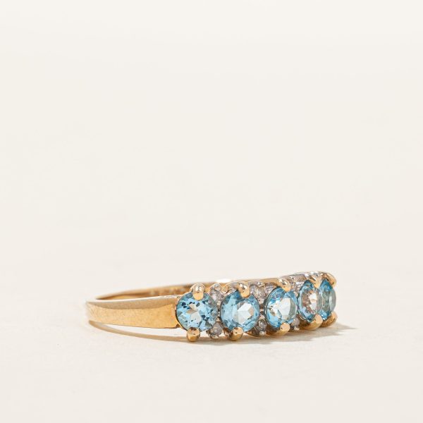 Five Stone Blue Topaz & Diamond Ring | 0.90ctw, 0.04ctw | SZ 7.75 | For Discount