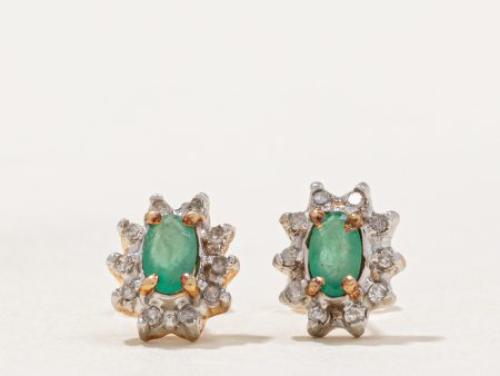 Emerald & Diamond Halo Earrings | 0.30ctw, 0.10ctw | Fashion