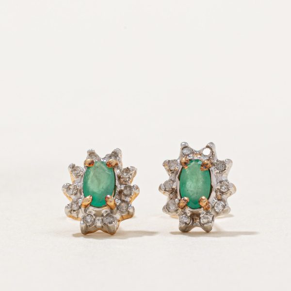 Emerald & Diamond Halo Earrings | 0.30ctw, 0.10ctw | Fashion