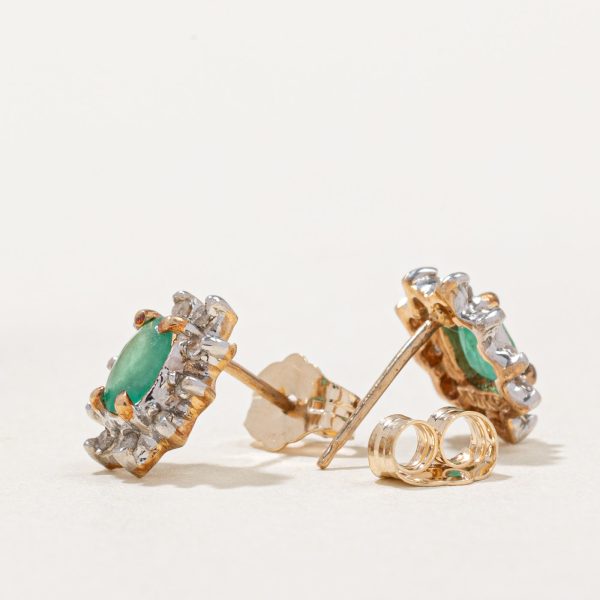 Emerald & Diamond Halo Earrings | 0.30ctw, 0.10ctw | Fashion