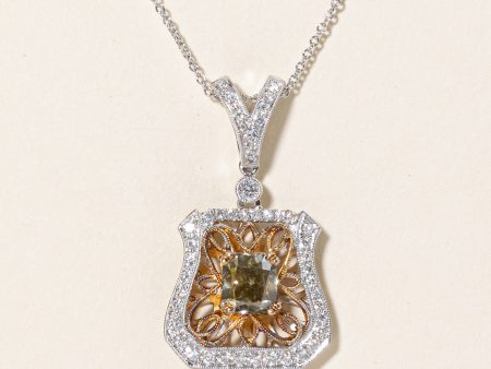 Greenish Brown & White Diamond Pendant Necklace | 1.20ct, 0.38ctw | 18  | For Discount