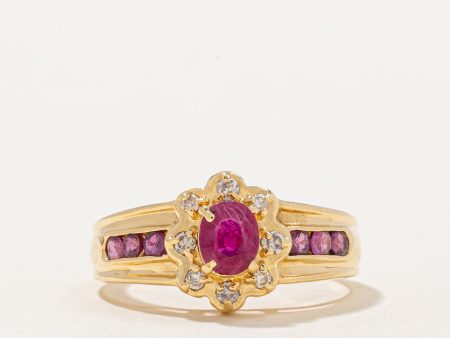 Ruby & Diamond Halo Ring | 0.60ctw, 0.08ctw | SZ 6 | Online now